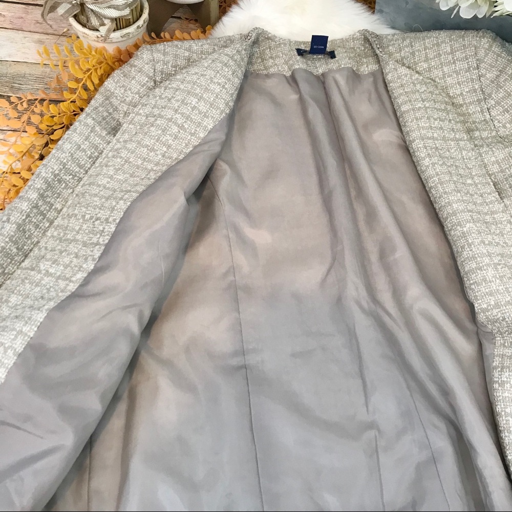 Karen Scott Tweed Blazer Jacket Open Front - Ivory - Picture 3 of 6